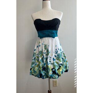 Y2K Speechless Strapless Bubble Dress Juniors 5 Teal Floral with Bow Detail